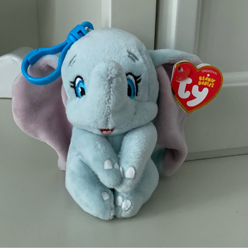 TY DISNEY Beanie Babies 5” Dumbo Elephant Disney Keyring Keychain Clip Plush